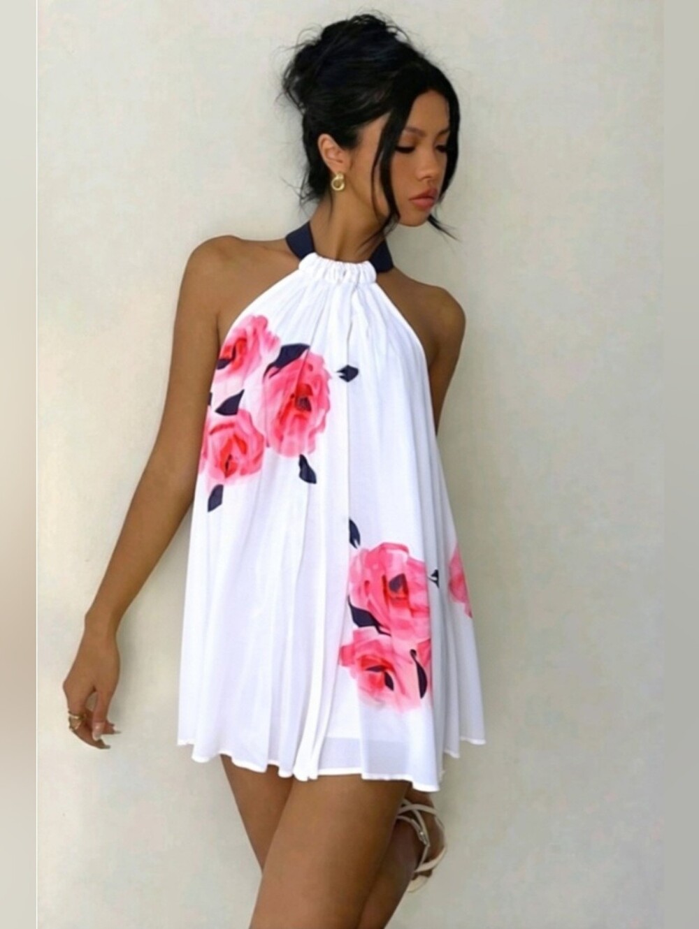 Kate Spade New York White Halter Dress With Pink Rose Print - Picture 4 of 12